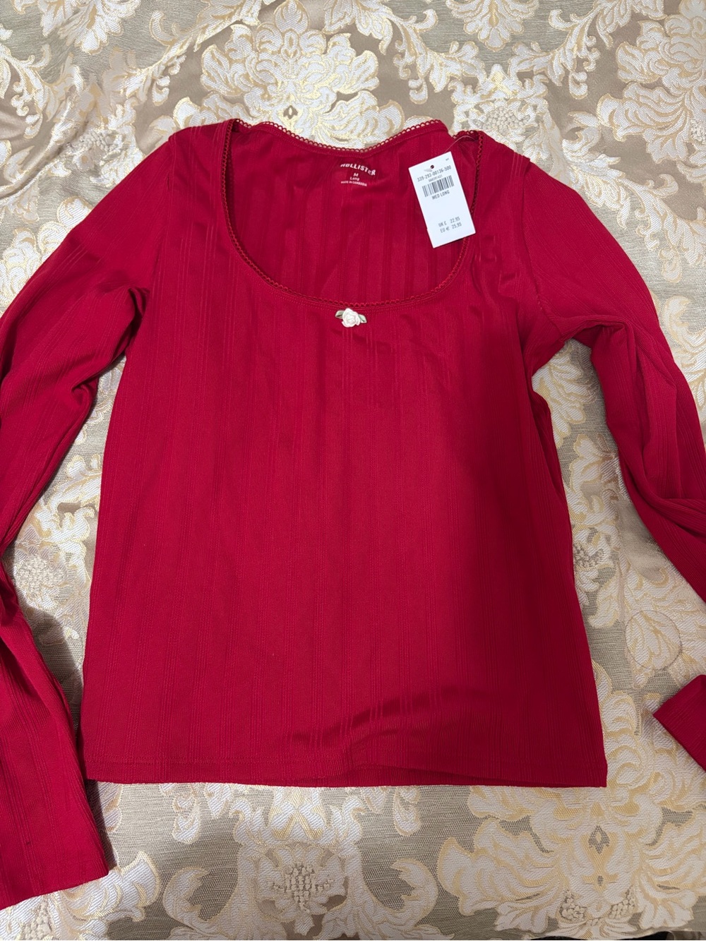 Hollister Deep Pink Scoop-Neck Long Sleeve Top